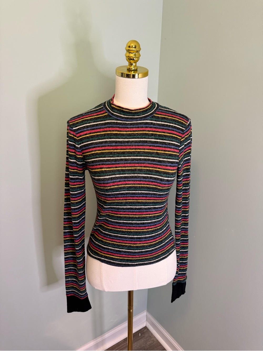 Out From Under Urban Outfitters Rainbow Striped Mock Neck Ribbed Top M